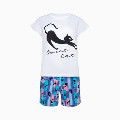 Комплект женский (шорты/футболка) домашний, цвет синий, размер 46