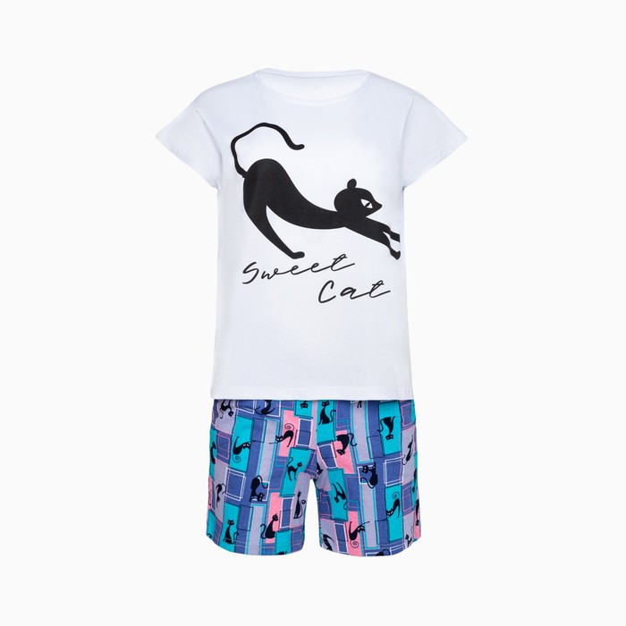 Комплект женский (шорты/футболка) домашний, цвет синий, размер 48 - Фото 1