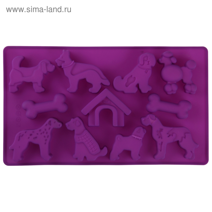 Форма силиконовая для выпечки Доляна «Верный пёс», 17×29×2 см, 11 ячеек, цвет МИКС - Фото 1