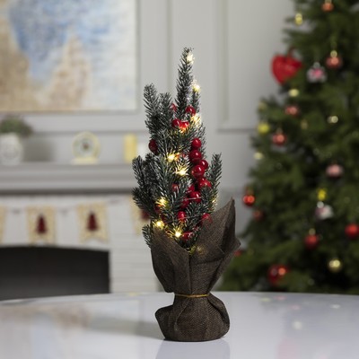 Светодиодная фигура «Ёлка с ягодами», 10×33×7 см, пластик, от батареек CR2032×2, свечение тёплое белое