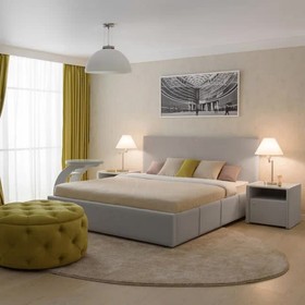 Кровать «Атриум» с ПМ, 140×200 см, премиум велюр, цвет звёздная пыль