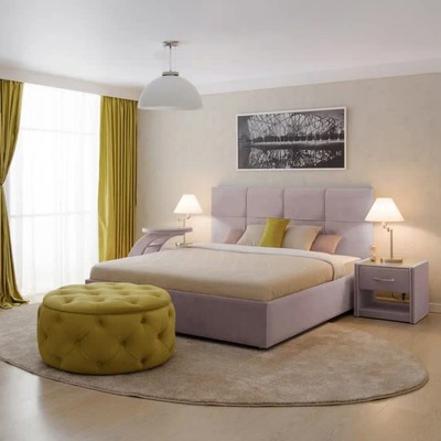 Кровать «Пантеон» с ПМ, 180×200 см, премиум велюр, цвет пыльная сирень