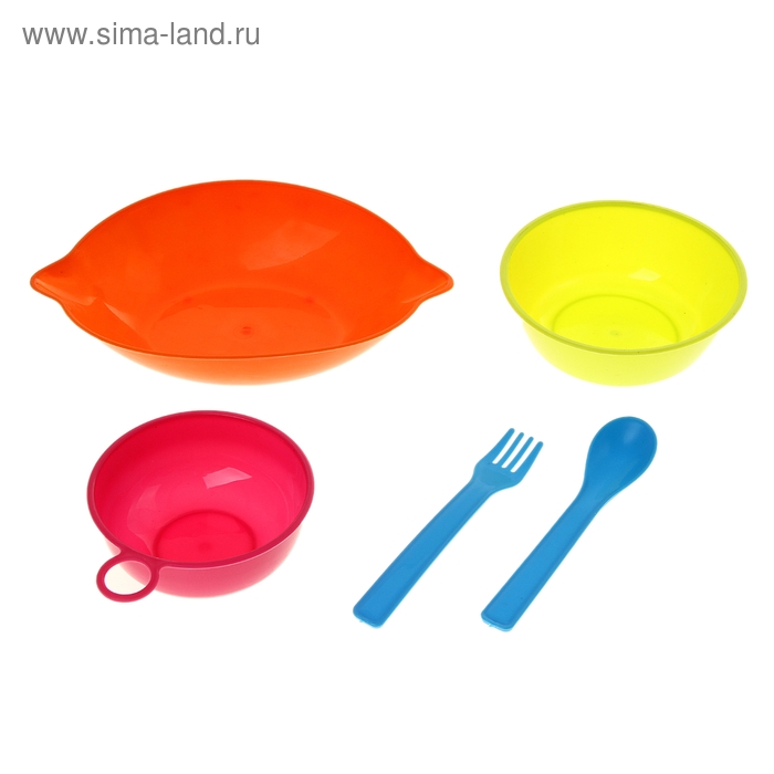 Набор детской посуды «Лимон», 5 предметов: кружка 150 мл, миска 2 шт. 400 и 260 мл, ложка, вилка, цвета МИКС - Фото 1