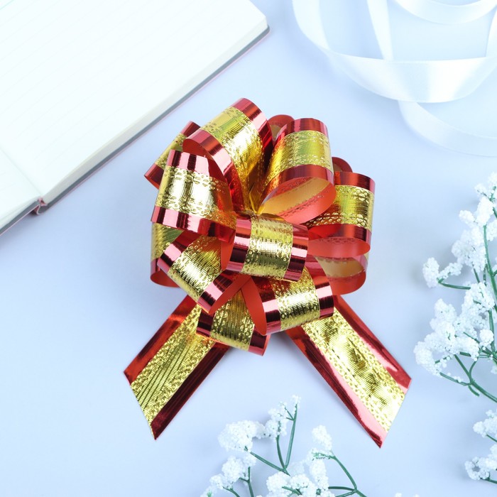 Подарочный бант - шар №3.2 золотой в красном, для упаковки подарков - Фото 1