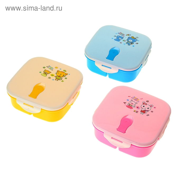 Ланч-бокс с ложкой, 3 отсека, цвета МИКС - Фото 1