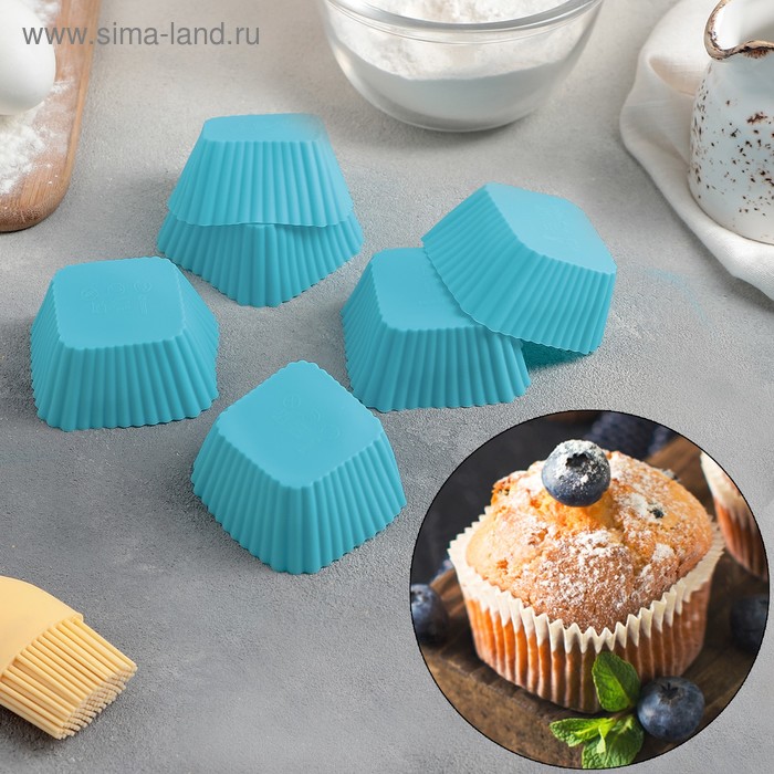 Набор силиконовых форм для выпечки Доляна «Риб. Квадрат», 7×3,5 см, 6 шт, цвет МИКС - Фото 1