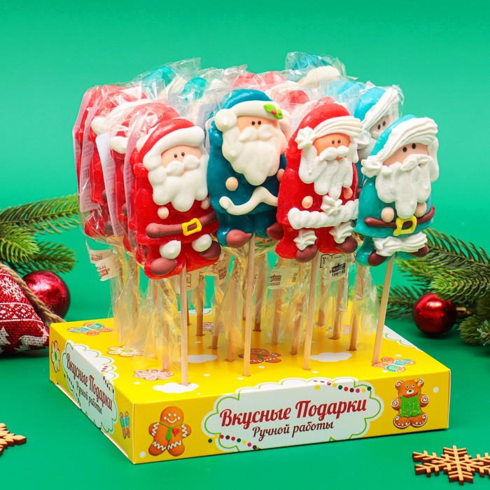 Карамель леденцовая новогодняя на палочке "Дед Мороз 3D", ассорти, 45 г - Фото 1