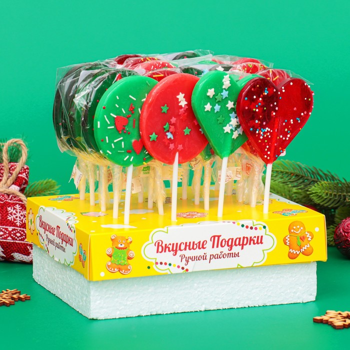 Карамель леденцовая новогодняя на палочке, с декором, "Конфетти", МИКС, 40 г - Фото 1