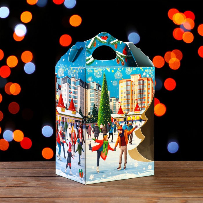 Подарочная коробка с окном елочкой "Праздник в городе", 19 х 13,5 х 25,5 см - Фото 1