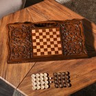 Нарды ручной работы "Герб России", глубокая резка, с ручкой, 60х30 см, с шахматным полем, Армения - Фото 2