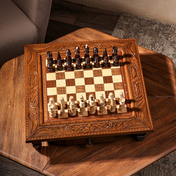 Шахматы ручной работы "Классика с резкой", на ножках, 50х50 см, массив ореха, Армения - Фото 1