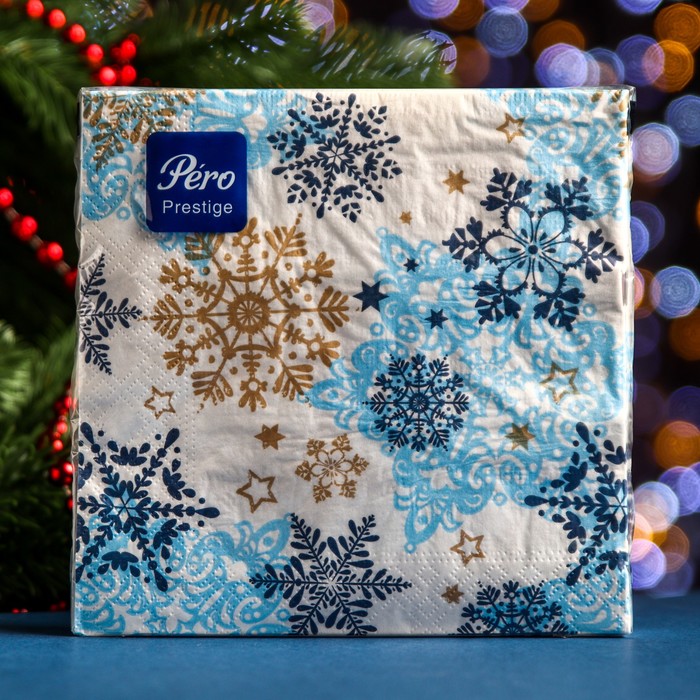 Салфетки бумажные Перышко Prestige 33х33 "Снежная сказка" 3сл 20л. - Фото 1