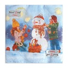 Салфетки новогодние бумажные «Снеговик и дети», 2 слоя, 33×33 см, 20 шт. - Фото 2