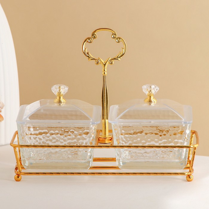 Набор стеклянных конфетниц «Богема», на подставке 20×9 см, 2 шт, цвет металла золотой