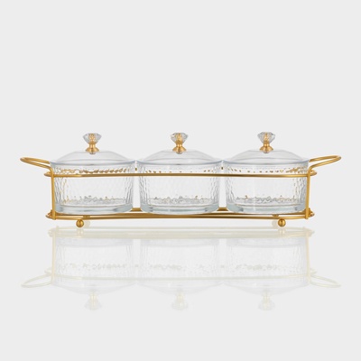 Набор конфетниц «Богема», на подставке 33×9.5×8.5, 3 шт., стекло, цвет металла золотистый