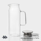 Кувшин для воды Magistro «Богема», 1.7 л, 10×27.5 см, с металлической крышкой, стекло, прозрачный, серебристая крышка - Фото 2