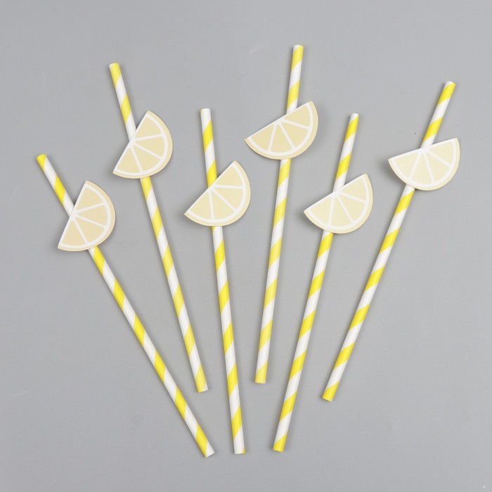 Трубочки для коктейля «Лимон», в наборе 6 штук - Фото 1