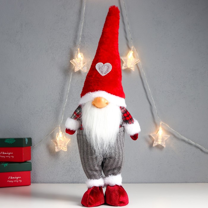 Кукла интерьерная &quot;Дед Мороз только нос, в колпаке с сердечком&quot; 43х16х10 см