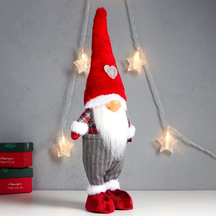 Кукла интерьерная "Дед Мороз только нос, в колпаке с сердечком" 43х16х10 см - фото 1907513668