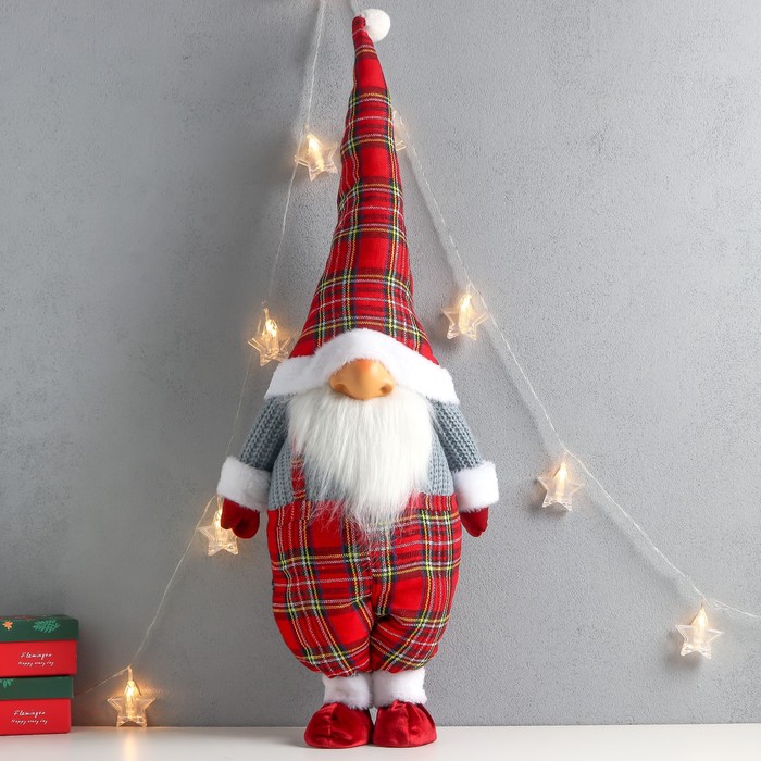 Кукла интерьерная "Дед Мороз только нос, в клетчатом наряде" 87х31х18 см - Фото 1