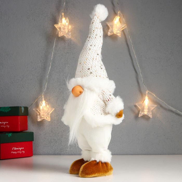 Кукла интерьерная "Дед Мороз в белоснежном кафтане, колпаке с бомбошкой" 32х14х9 см - фото 1907513690