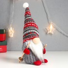 Кукла интерьерная текстильная «Дед Мороз с лыжными палками, серый колпак с узорами», 27×12×8 см - Фото 2