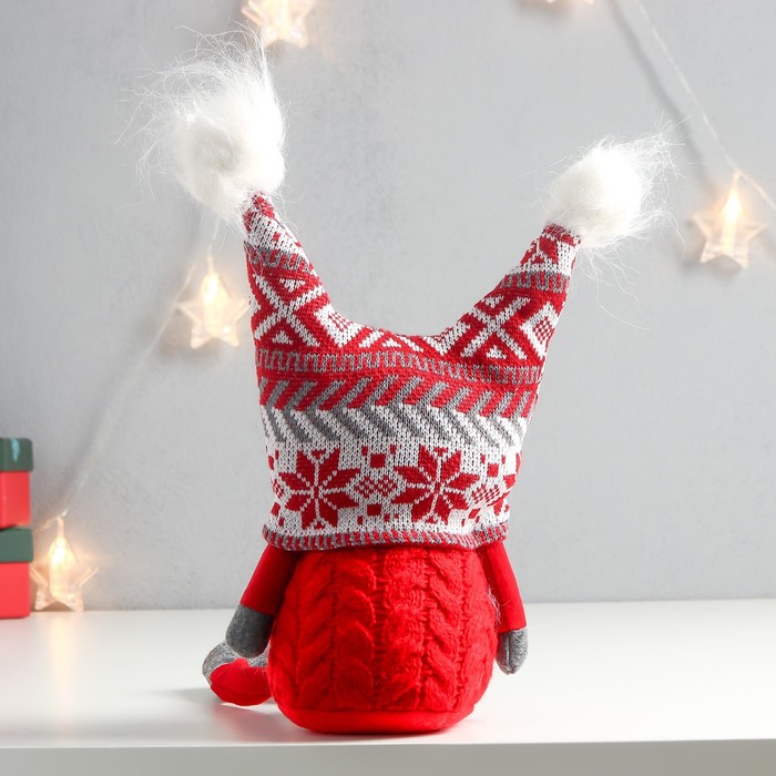 Кукла интерьерная "Дед Мороз в шапке с красными узорами, с бомбошками" 41х13х10 см - фото 1907513737