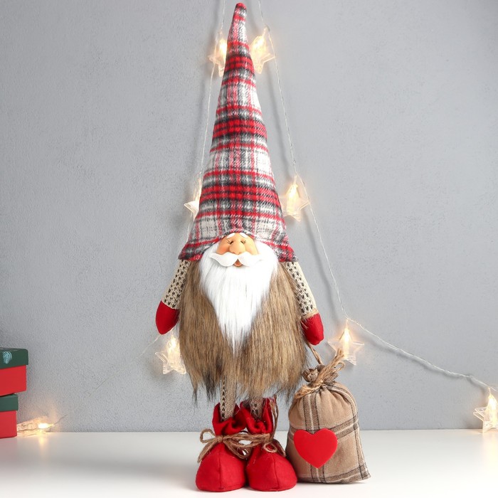Кукла интерьерная &quot;Дед Мороз с мешком подарков, в мохнатой шубе&quot; 56х24х14 см