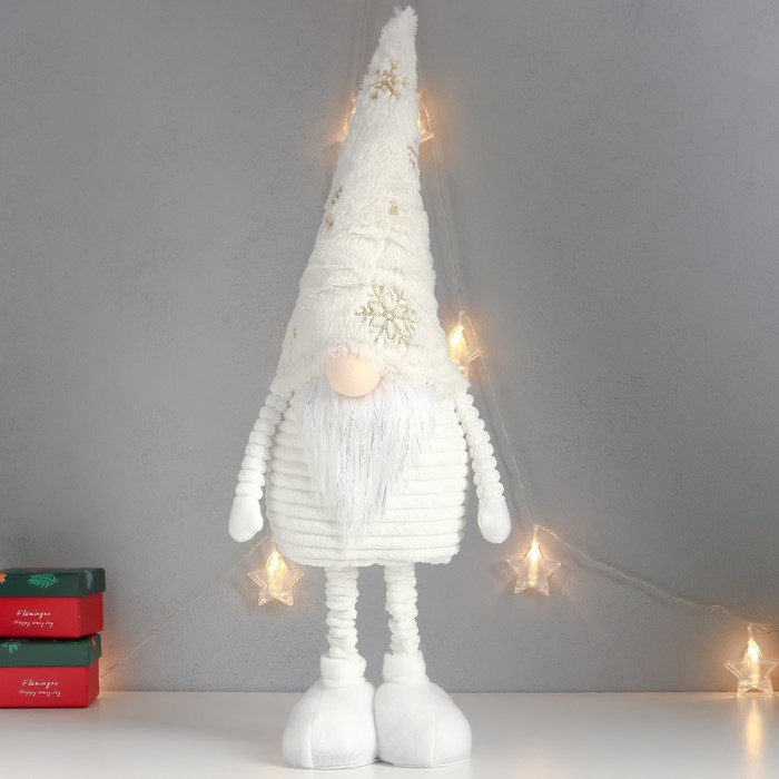 Кукла интерьерная "Дед Мороз в белом колпаке с золотом" раздвижной 80х22х14 см - Фото 1