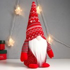 Кукла интерьерная свет "Дед Мороз светящийся нос, в красном колпаке с узорами" 33х17х12 см - Фото 3