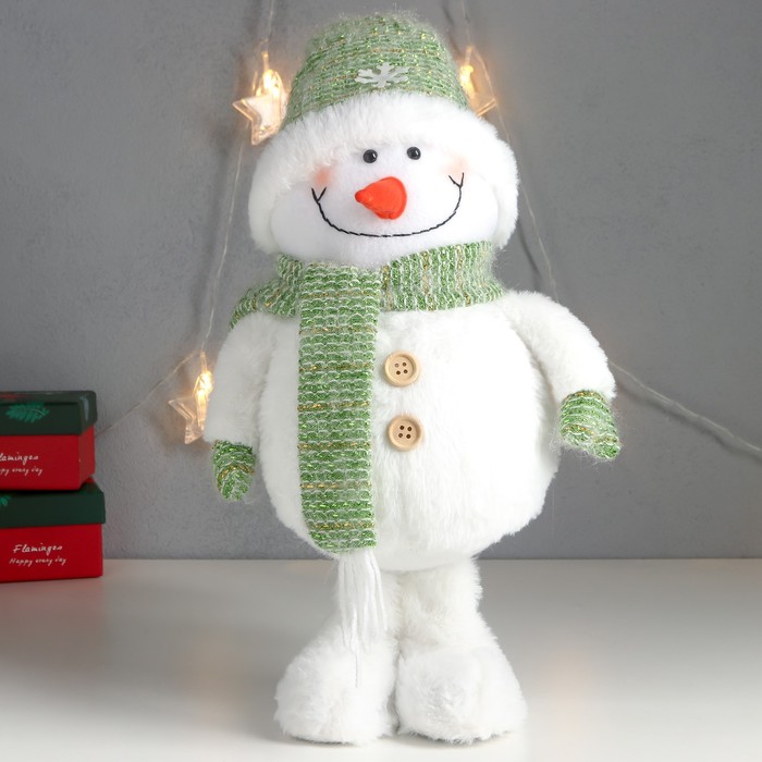 Кукла интерьерная "Снеговик в зелёном колпаке со снежинкой" 60х17х16 см - фото 1907513775
