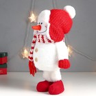Кукла интерьерная "Снеговик в красной шапке-ушанке с бомбошкой" 40х17х16 см - Фото 3