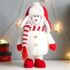 Кукла интерьерная "Снеговик в красной шапке-ушанке с бомбошкой" 40х17х16 см - Фото 5