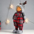 Кукла интерьерная "Мальчишка-пухляш в шапке с рожками, в комбинезоне в клетку" 38х21х11 см - фото 21739593
