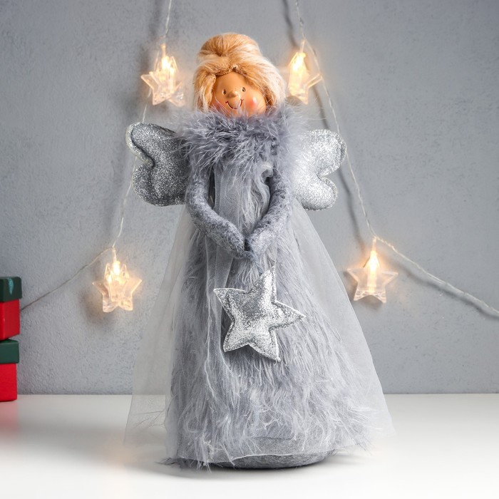 Кукла интерьерная "Ангелочек в сером платье со звёздочкой" пух 37,5х11,5х18 см - фото 1907513803