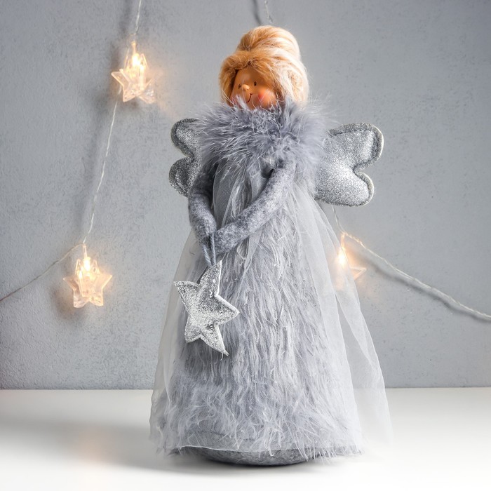 Кукла интерьерная "Ангелочек в сером платье со звёздочкой" пух 37,5х11,5х18 см - фото 1907513805