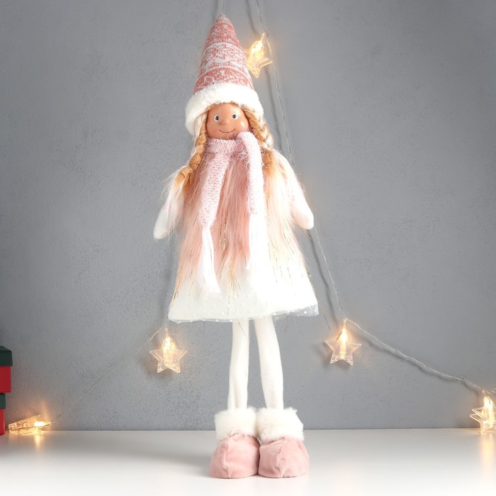 Кукла интерьерная &quot;Девочка с косами, в колпаке, бело-розовый наряд&quot; 63х20х13 см