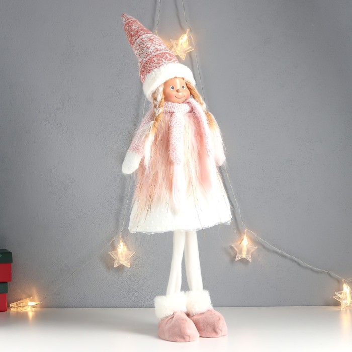 Кукла интерьерная "Девочка с косами, в колпаке, бело-розовый наряд" 63х20х13 см - фото 1907513808