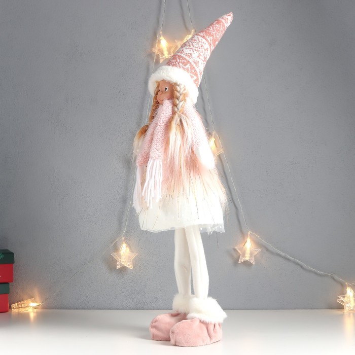 Кукла интерьерная "Девочка с косами, в колпаке, бело-розовый наряд" 63х20х13 см - фото 1907513809