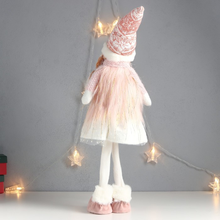 Кукла интерьерная "Девочка с косами, в колпаке, бело-розовый наряд" 63х20х13 см - фото 1907513810