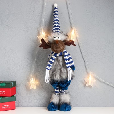 Интерьерная кукла текстильная «Лосяш в полосатом колпаке и шарфике, синий наряд», 52×13×17 см