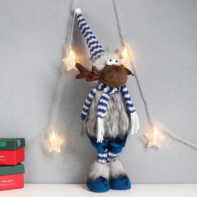 Интерьерная кукла текстильная «Лосяш в полосатом колпаке и шарфике, синий наряд», 52×13×17 см