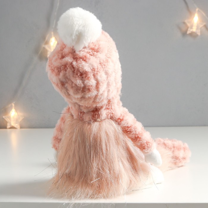 Кукла интерьерная "Мальчишка-кудряш в розовом меховом костюме" длинные ножки 51х10,5х13,5 см   75753 - фото 1907513818