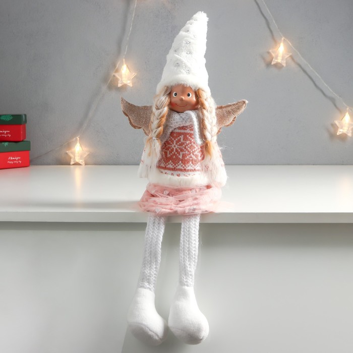 Кукла интерьерная &quot;Ангелочек с косичками, в розовой юбке&quot; длинные ножки 52х20х10 см