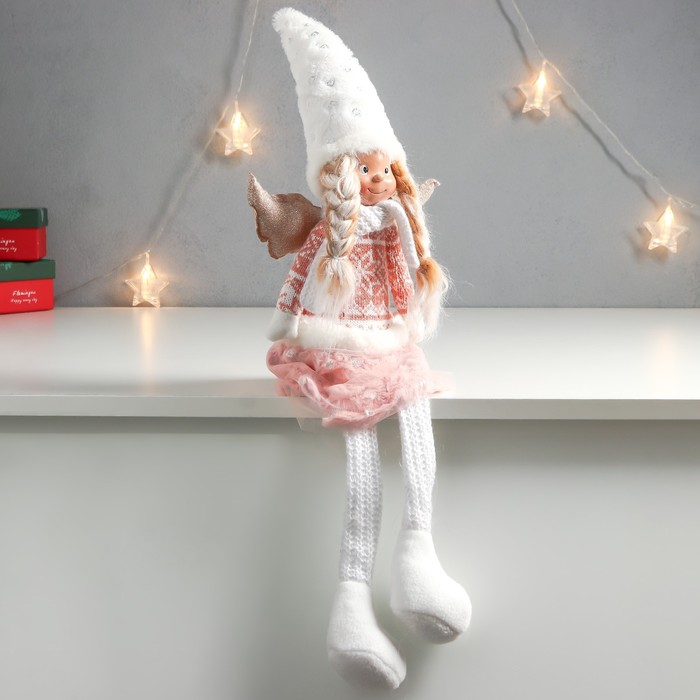 Кукла интерьерная "Ангелочек с косичками, в розовой юбке" длинные ножки 52х20х10 см - фото 1907513820