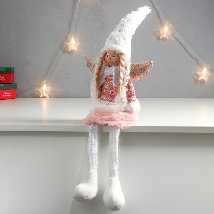 Кукла интерьерная "Ангелочек с косичками, в розовой юбке" длинные ножки 52х20х10 см - фото 1907513821
