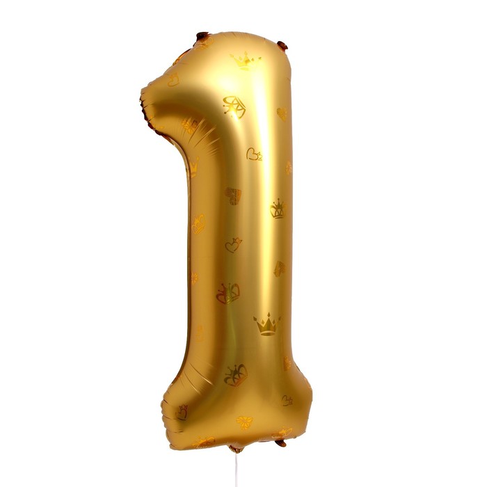 Шар фольгированный 34 «Цифра 1 с коронами», цвет золото