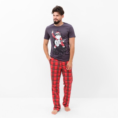 Пижама новогодняя мужская KAFTAN «Рок», размер 50, серая, красная