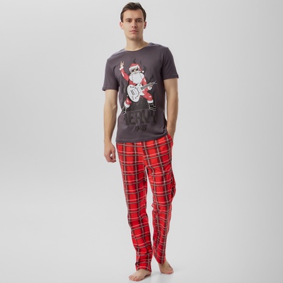 Пижама новогодняя мужская KAFTAN «Рок», размер 54, серая, красная