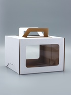 Коробка под торт 2 окна, с ручками, белая, 28 х 28 х 20 см + подложка 2,5 золото-белый - фото 809192570